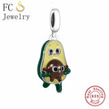 925 Silver Avocado & Chocolate Bean Charm Bead for Bracelet