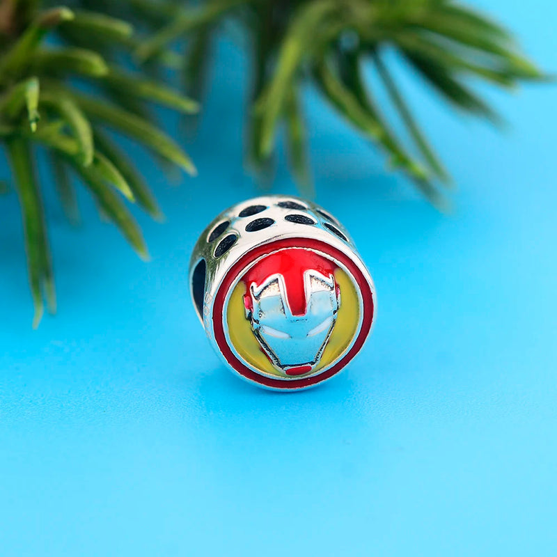 925 Sterling Silver Yellow Enamel Face Man Bead For Halloween