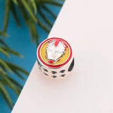 925 Sterling Silver Yellow Enamel Face Man Bead For Halloween