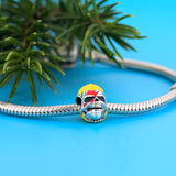 925 Silver Yellow Enamel Hair Lighting Face Bead for Halloween Charm Bracelet