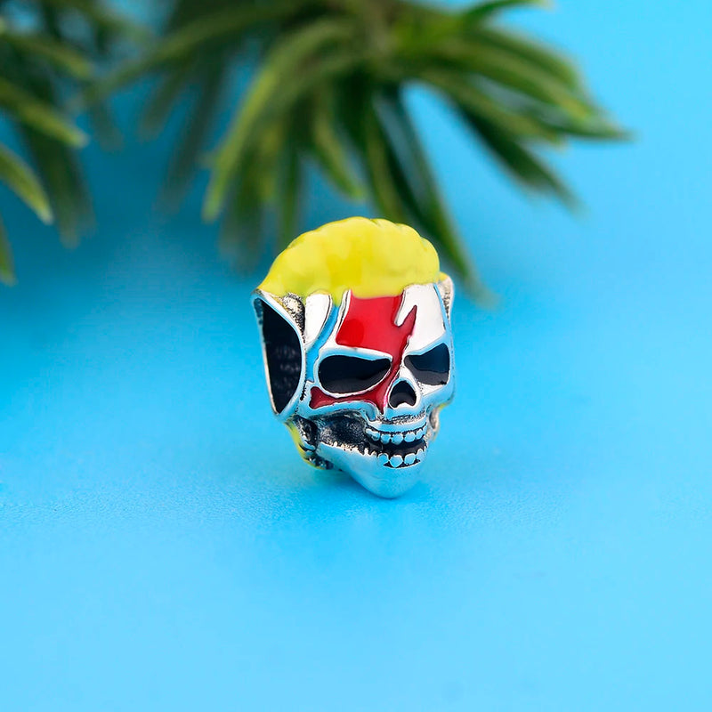 925 Silver Yellow Enamel Hair Lighting Face Bead for Halloween Charm Bracelet