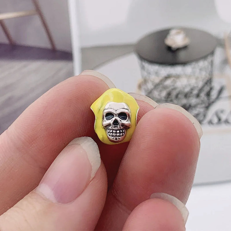 Skull Bead Yellow Hair Charm Bracelet 925 Sterling Silver Halloween Berloque