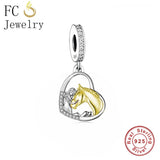 925 Silver Girl And Horse Charm Bead Fit Charm Bracelet