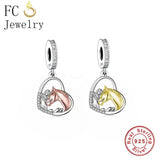 925 Silver Girl And Horse Charm Bead Fit Charm Bracelet
