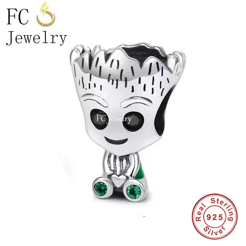 925 Sterling Silver Big Eye Tree Boy Bead for Charm Bracelet