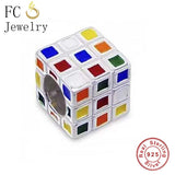 925 Silver Cube Bead for Women Charm Bracelet