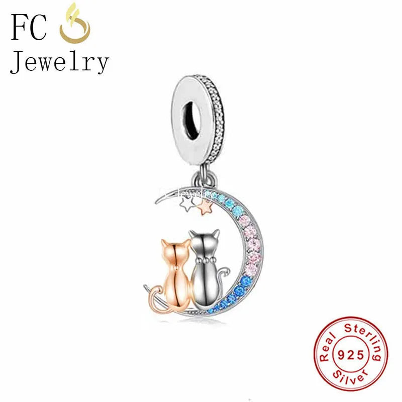 925 Silver Cat Bead for Charm Bracelet Necklace