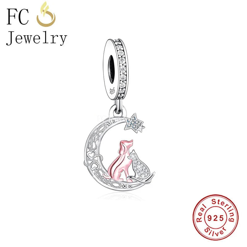 925 Sterling Silver Dog And Cat Charm Bead for Bracelet Necklace