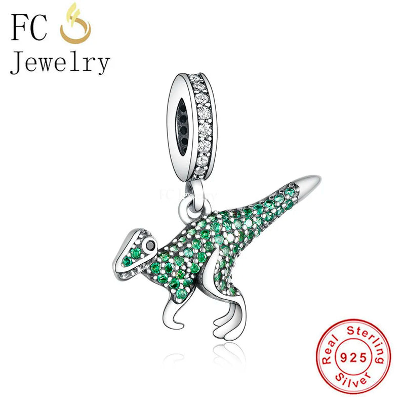 925 Sterling Silver Green Dinosaur Bead for Charm Bracelet Necklace