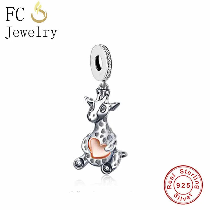 925 Silver Baby Giraffe Hug Charm Bead for Bracelet