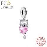 925 Silver Cat Hug Heart Love Bead for Charm Bracelet