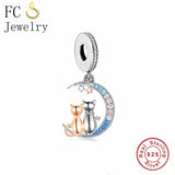 925 Silver Cat Hug Heart Love Bead for Charm Bracelet