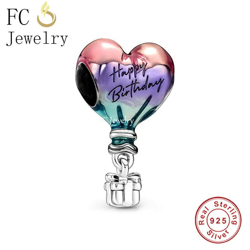 925 Silver Hot Air Balloon Birthday Charm for Bracelet