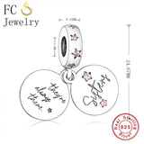 925 Silver Pink Zirconia Charm Bracelet Bead for Women