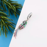 925 Silver Parrot Charm Bead Colorful Feather Bracelet Berloque