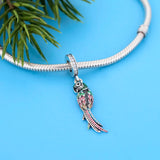 925 Silver Parrot Charm Bead Colorful Feather Bracelet Berloque