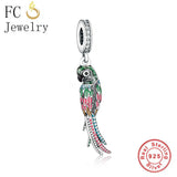 925 Silver Parrot Charm Bead Colorful Feather Bracelet Berloque
