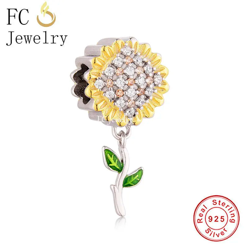 925 Sterling Silver You Are My Sunshine Sunflower Charm Bead