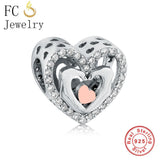 925 Sterling Silver Heart Bead Charm Bracelet for Women
