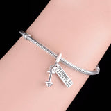 925 Silver Dumbbell Charms Bracelet Gym Baby Berloque