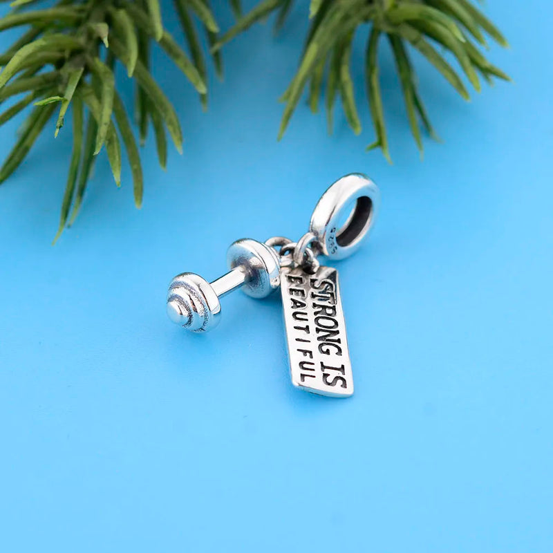 925 Silver Dumbbell Charms Bracelet Gym Baby Berloque