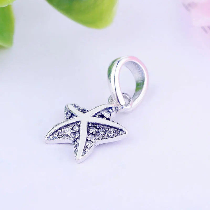 925 Silver Starfish Charm Bracelet Bead Zirconia Dangle Berloque