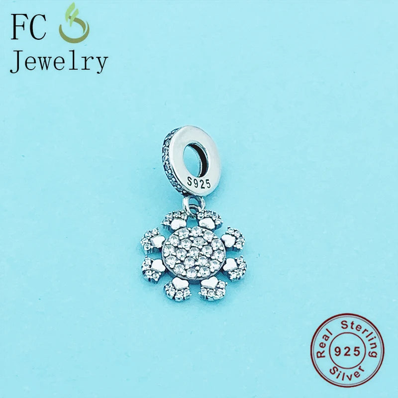 925 Silver Bear Paw Flower Zirconia Beads Bracelet Charms
