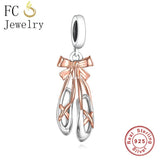 925 Sterling Silver Ballerina Ballet Shoe Pendant Bead for Bracelet Making