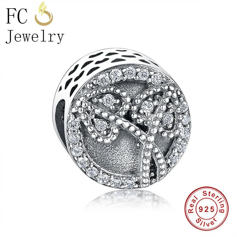 925 Silver Double Heart Leaf Bead Bracelet Charm