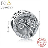 925 Silver Double Heart Leaf Bead Bracelet Charm