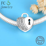 925 Silver Heart Lock Zircon Bracelet Charm