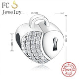 925 Silver Heart Lock Zircon Bracelet Charm