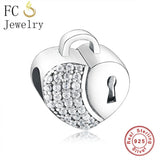 925 Silver Heart Lock Zircon Bracelet Charm