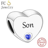 925 Silver Heart Son Charm Bracelet Beads for Women
