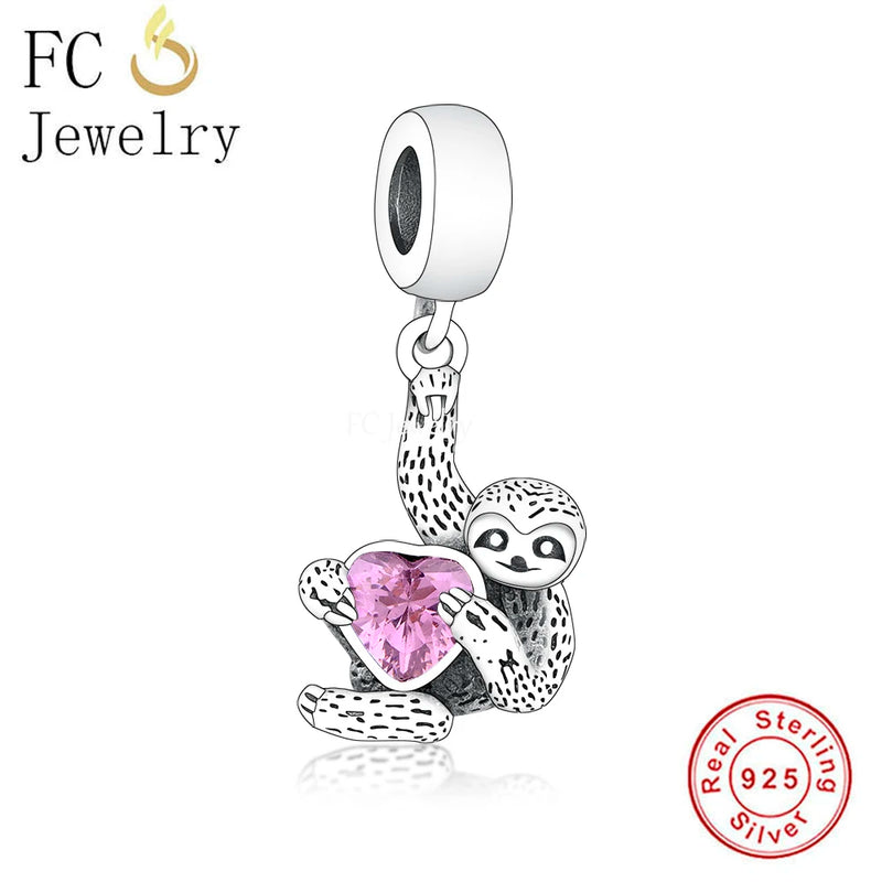 925 Silver Mother Love Baby Sisters Sloth Bead for Bracelet