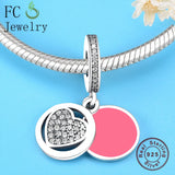 925 Sterling Silver Pink Enamel Heart Pendant Bead For Women Valentine
