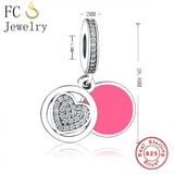 925 Sterling Silver Pink Enamel Heart Pendant Bead For Women Valentine