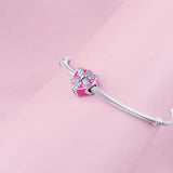 925 Silver Pink Heart Charm Bead for Bracelet Making