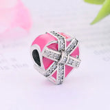 925 Silver Pink Heart Charm Bead for Bracelet Making
