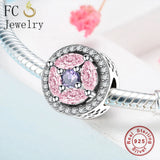 925 Silver Pink Zircon Stone Bracelet for Women Berloque