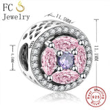 925 Silver Pink Zircon Stone Bracelet for Women Berloque
