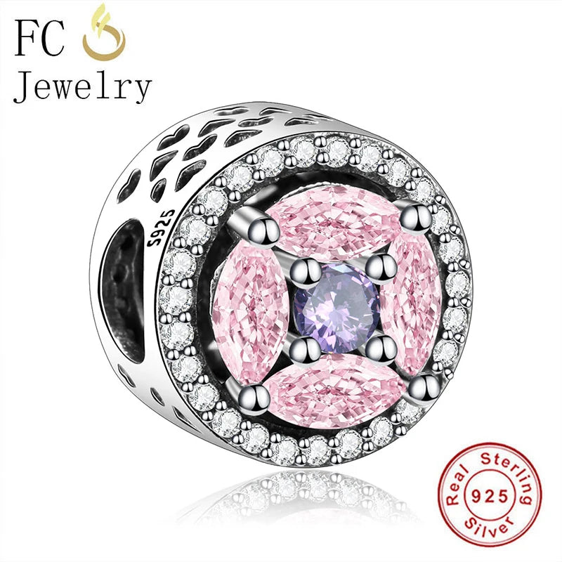 925 Silver Pink Zircon Stone Bracelet for Women Berloque