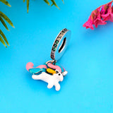 925 Silver Horse Charms Bracelet Rainbow Enamel Zirconia Bead