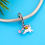 925 Silver Horse Charms Bracelet Rainbow Enamel Zirconia Bead