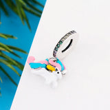 925 Silver Horse Charms Bracelet Rainbow Enamel Zirconia Bead