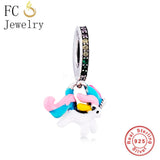 925 Silver Horse Charms Bracelet Rainbow Enamel Zirconia Bead