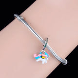 925 Silver Horse Charms Bracelet Rainbow Enamel Zirconia Bead