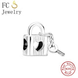 925 Silver Lock Key Charm Bracelet Bead Valentine Berloque