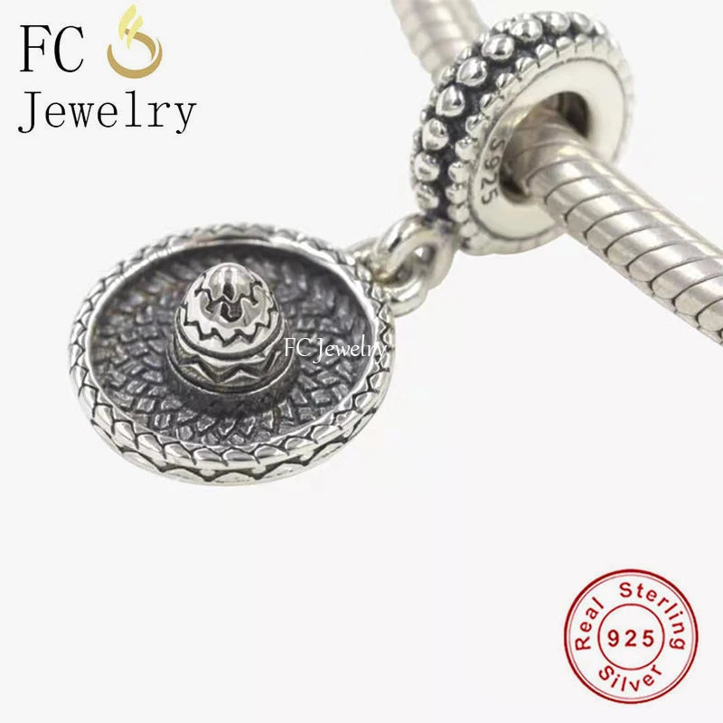925 Sterling Silver Mexico Sombrero Hat Bead Women Berloque