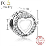 925 Silver Round Heart Zirconia Bead Bracelet Charm